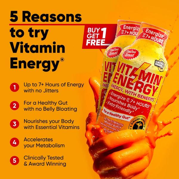 energy drink, vitamin drink, energy supplement, sports drink, energy beverage, vitamin energy, performance drink, bundle offer, social proof, minimalist, energetic, bold, orange, red